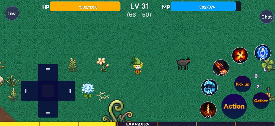 The death panel with a Revive Here option, then the character standing again as the HP bar refills.