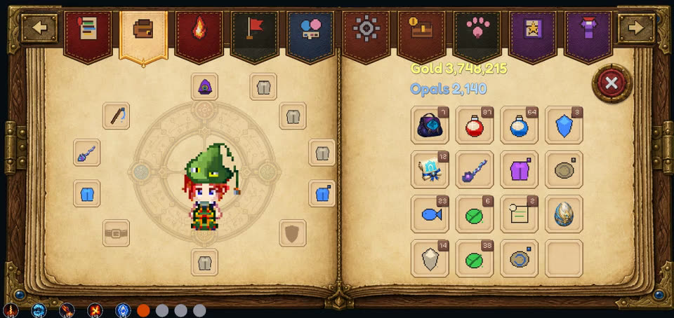 A skill book leaving the Codex inventory toward the Skills tab at the top of the book.